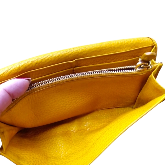 PRADA Mustard Yellow Pebbled Leather Bi Fold Wallet - Picture 7 of 11